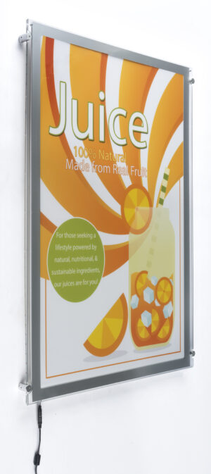 Wall Mounted LED Sign Holder, Magnetic Open, Standoffs, Illuminated - Clear