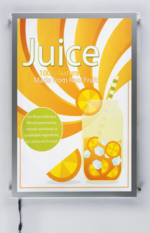 Wall Mounted LED Sign Holder, Magnetic Open, Standoffs, Illuminated - Clear