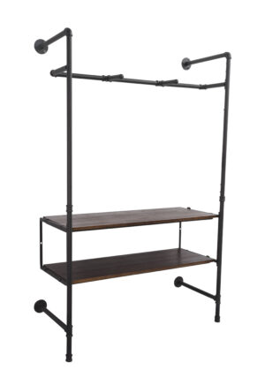 Wall Mounted Pipeline Display, 2 Shelves, 1 Dual Spoke Hanging Bar – Dark Brown
