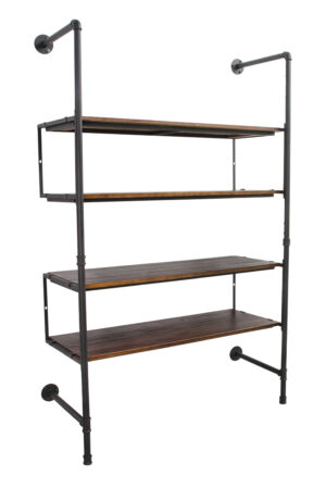 Wall Mounted Pipeline Display, 4 Pine Wood Shelves – Dark Brown