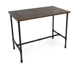 Wooden Pipeline Nesting Table, Removable Shelf, Rectangular, Metal Legs – Dark Brown