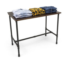 Wooden Pipeline Nesting Table, Removable Shelf, Rectangular, Metal Legs – Dark Brown