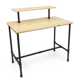 Wooden Pipeline Nesting Table w/ Removable Shelf, Rectangular, Metal Legs – Natural