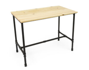 Wooden Pipeline Nesting Table w/ Removable Shelf, Rectangular, Metal Legs – Natural