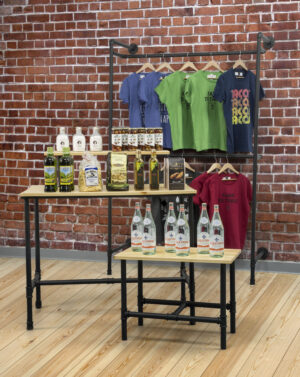 Wooden Pipeline Nesting Table w/ Removable Shelf, Rectangular, Metal Legs – Natural