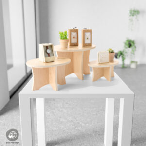 Wooden Tabletop Risers, Set of 3 Various Sizes, Portable, Flat Pack Build - Natural