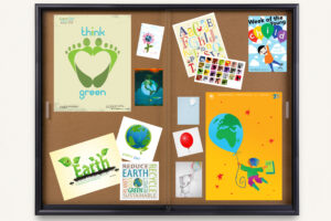 60 x 48 Enclosed Corkboard - Black w/ Rolling Doors