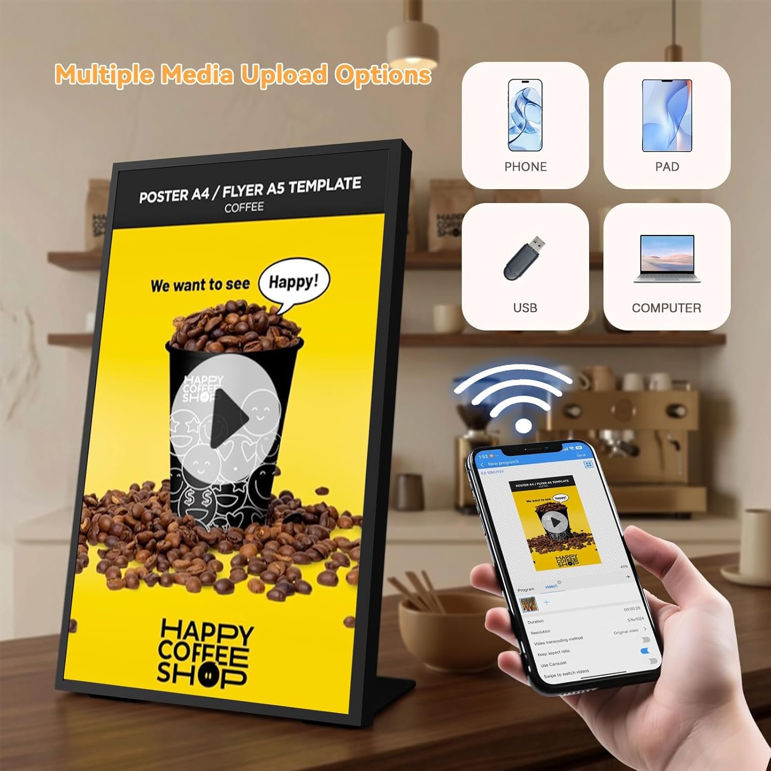 Digital Menu Board 18.5 Inch 700 Nits Ultra-Bright Android Display with Free Web Editor, Desktop Digital Signage for Stores, Restaurants & Commercial Use - Image 5