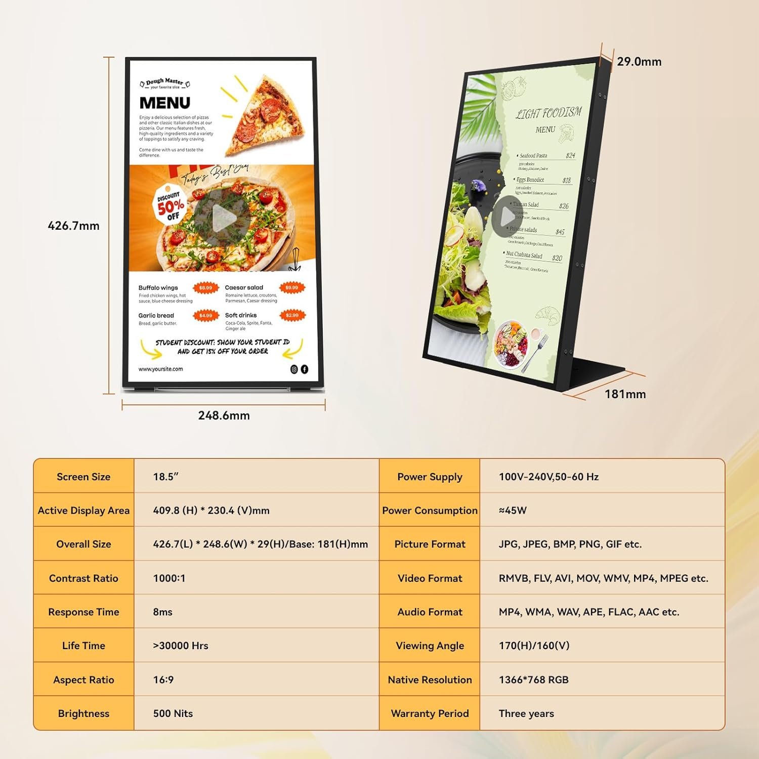 Digital Menu Board 18.5 Inch 700 Nits Ultra-Bright Android Display with Free Web Editor, Desktop Digital Signage for Stores, Restaurants & Commercial Use - Image 6