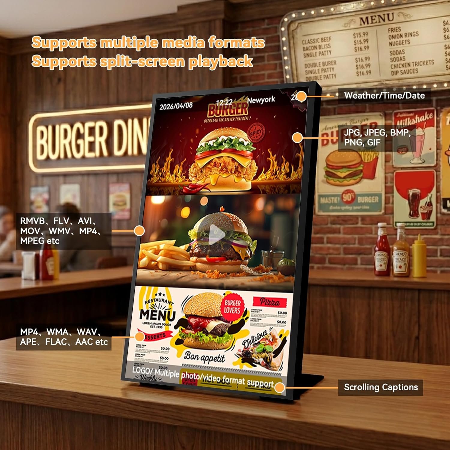 Digital Menu Board 18.5 Inch 700 Nits Ultra-Bright Android Display with Free Web Editor, Desktop Digital Signage for Stores, Restaurants & Commercial Use - Image 3