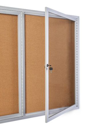 96" x 48" 3-Door Cork Board | Locking Aluminum Frame