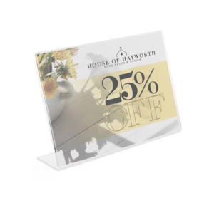 Acrylic Countertop Sign Holder, Slant Back Design - Clear