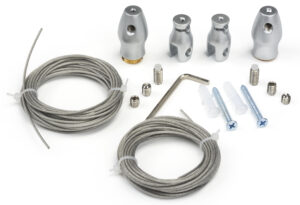 Ceiling Hanging Cable System, (2) Ceiling Mounts, (2) Clamps u0026 (2) 16' Cables, Silver