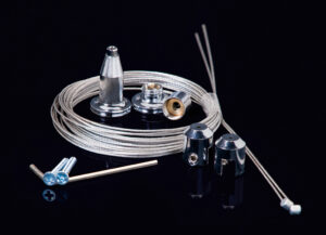 Ceiling-to-Floor Cable Hanging System with (2) 8' Cables, 2 Mounts, 2 Clips - Silver