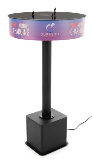 Charging Kiosk for Floor w/ Custom Graphics, 6 Cables, 1 Wireless Pad, Wheels - Black