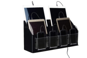 Charging Kiosk for Tabletop, 10 Cables, 8-Pin u0026 Type C- Black