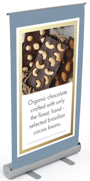 Tabletop Banner Stand w/ Custom 24” x 40” Graphic, Retractable - Silver