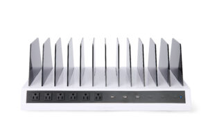 Tabletop Charging Station w/ Adjustable Dividers 6 AC, 6 USB Outlets- White