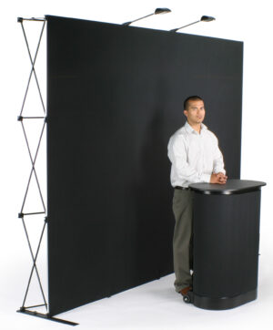 10' Pop Up Display with Hook-and-Loop Fabric, 2 Spotlights u0026 Portable Counter - Black