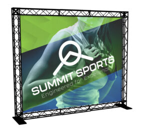 10’ Trade Show Truss Booth w/ Single Sided Custom Graphic, 2 Shipping Cases – Black