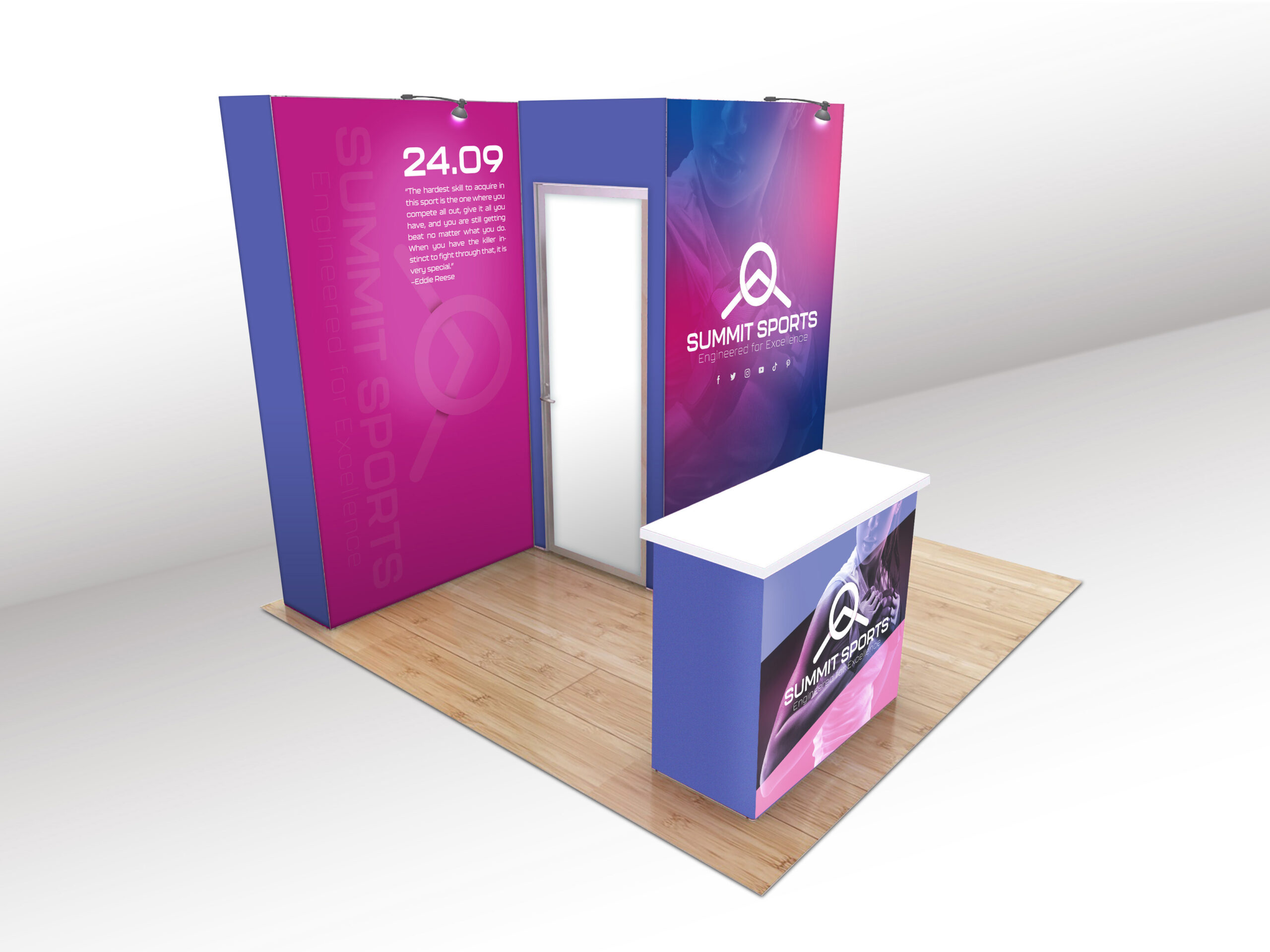 10x10 Modular Trade Show Booth Kit w/ SEG Graphics, Counter and Full-Size Closet