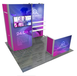 10x10 Modular Trade Show Booth Kit w/ SEG Graphics, Counter, Closet, and TV Mount