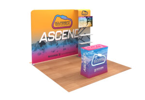 10x10 Trade Show Booth Display w/ Double Sided Graphics, Monitor Mount u0026 Shelves
