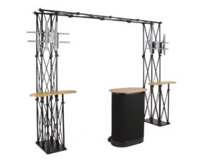 10x10 Trade Show Booth Kit w/ 3 Counters, 2 Truss TV Mounts - Black