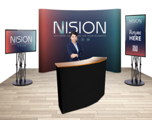 10x10 Trade Show Booth Kit w/ Counter, 2 Truss TV Mounts and Backdrop