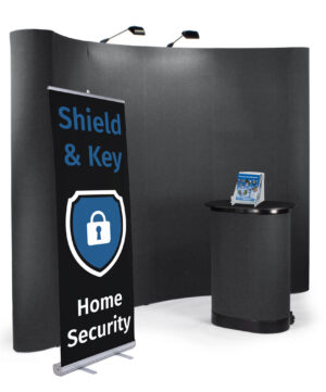 10x10 Trade Show Booth Kit w/ Counter, Banner Stand, Literature Holder and Backdrop