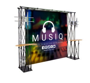 10x10 Trade Show Booth Kit w/ Custom Backdrop, 3 Counters, 2 Truss TV Mounts - Black
