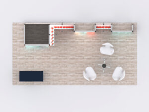 10x20 Modular Exhibit Booth w/ Counter, LED Lightboxes, Panels, and Custom Graphics