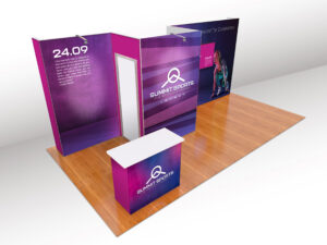 10x20 Modular Exhibition Stands w/ Monitor Mount, Spotlights, Counter and Storage