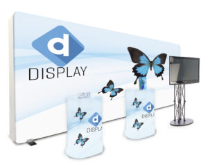 10x20 Trade Show Booth Kit w/ 2 Counters, Custom Wraps, Truss TV Mount, Backdrop