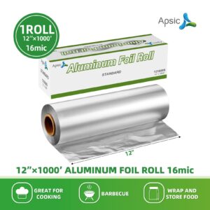 12” x 1000’[Standard] Premium Aluminum Foil Roll,Silver Foil For Bbq, Toasting, Steaming, Grilling, Broiling, for Home Use and Food Service Industry(Pack of 1)