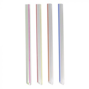 8.7" Colossal (11mm) Assorted Clear Striped Film-Wrapped Plastic Straw, Style 2 - 1 case (2000 piece)