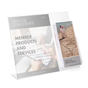 Acrylic Sign frame with Brochure Holder, Slant Back - Clear
