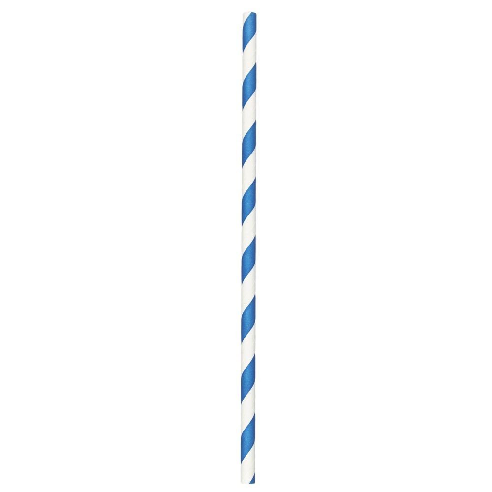 7.75" Jumbo (6mm) Blue Striped Paper-Wrapped Paper Straw - 1 case (2000 piece)
