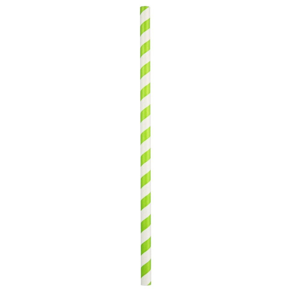 9" Giant (8mm) Green Striped Unwrapped Paper Straw - 1 case (1200 piece)
