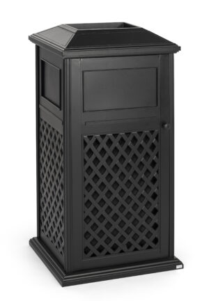 17 Gal Cast Aluminum Trash Receptacle w/ Powder Coated Finish, Basket Weave - Black