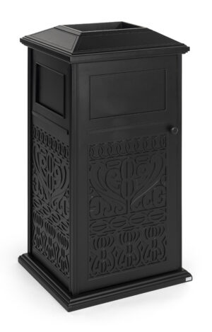 17 Gal Cast Aluminum Trash Receptacle w/ Powder Coated Finish, Decorative - Black