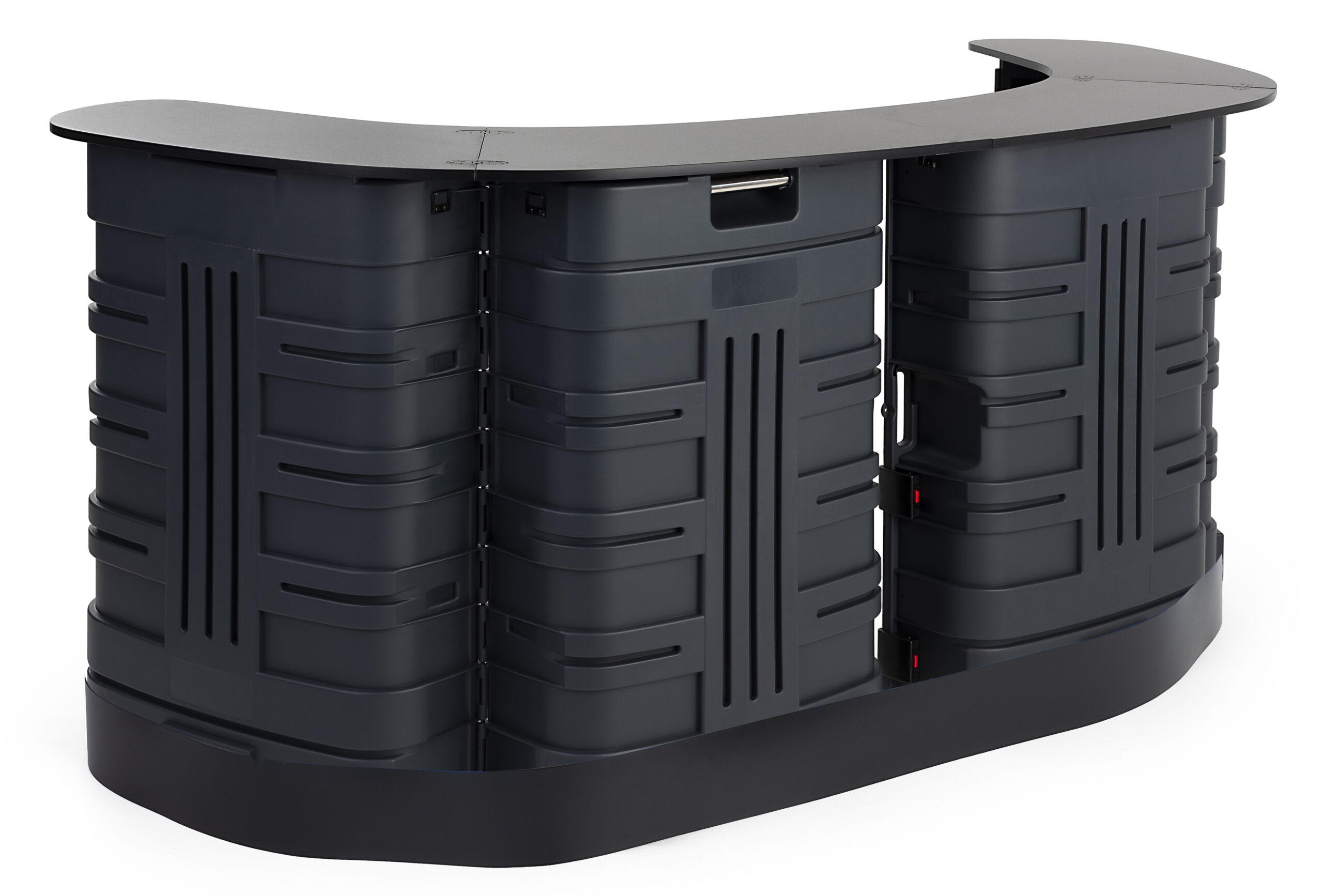 2 Portable Equipment Cases, Convert to Counter w/ Interior Shelves - Grey; Black