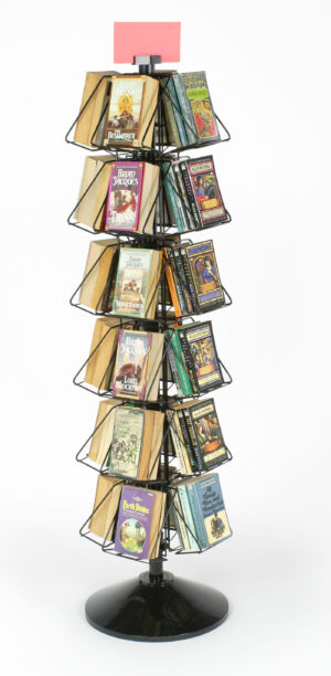 24-Pocket Book or DVD Stand for Floor, Full-View Pockets, Header Clip - Black