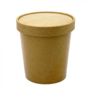 16 oz Kraft / Natural Brown Paper Ice Cream Container with Paper Lid Combo - 1 case (250 set)