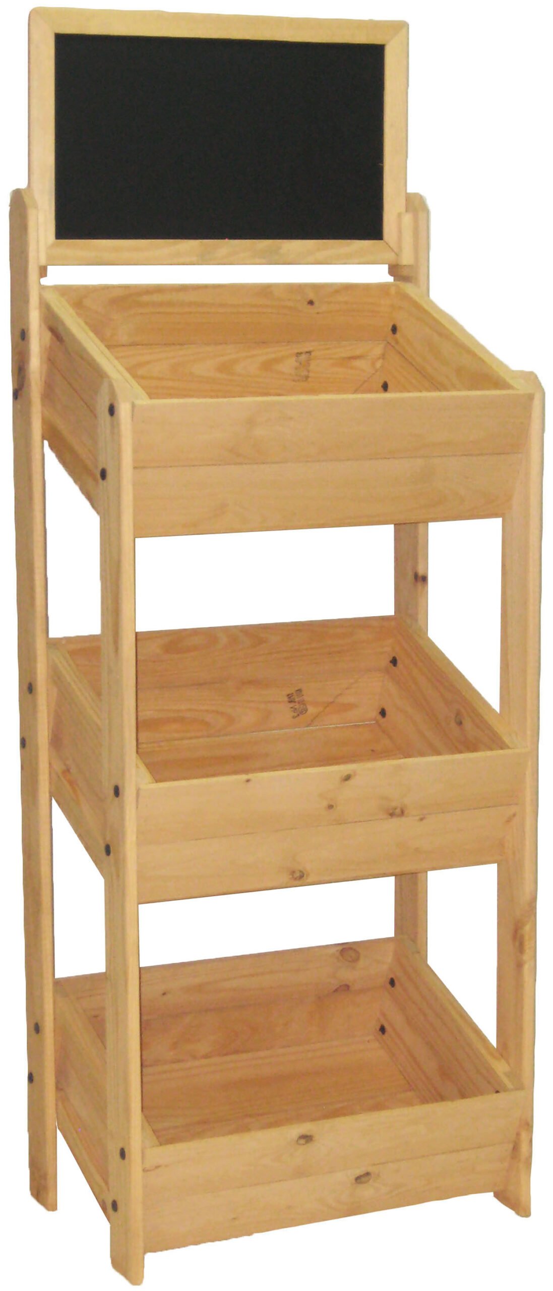 3-Tier Dump Bin, Floor Standing, Pine Wood Frame with Chalkboard Header – Oak