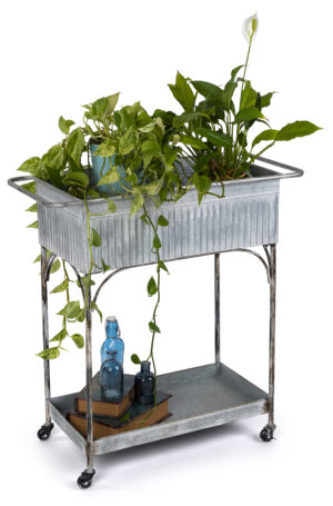 30.9 w x 32.1 h Rustic Raised Garden w/ Handles, Deep Top Tray, Wheels - Whitewashed