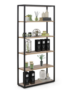 34 x 72 Shelving Unit with Five Tiers, Laminated Particle Board and Steel - Natural