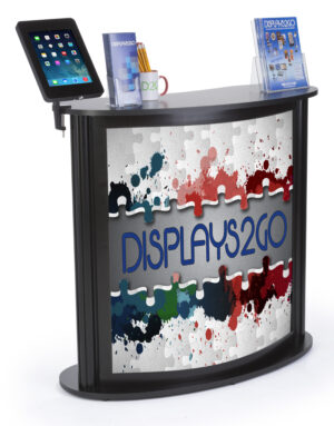 41” Tall Portable Counter w/ Clamp iPad Enclosure, Custom Graphic, Carry Bags - Black