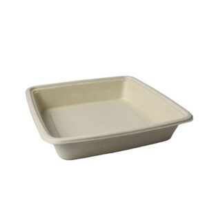 32oz 9"x9"x2" 3 compt Compostable Bagasse Square Food Tray- 400/Case