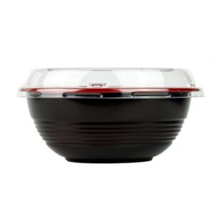 16 oz Black and Red Microwavable Plastic Bowl With Clear Lid Combo - 1 case (300 set)